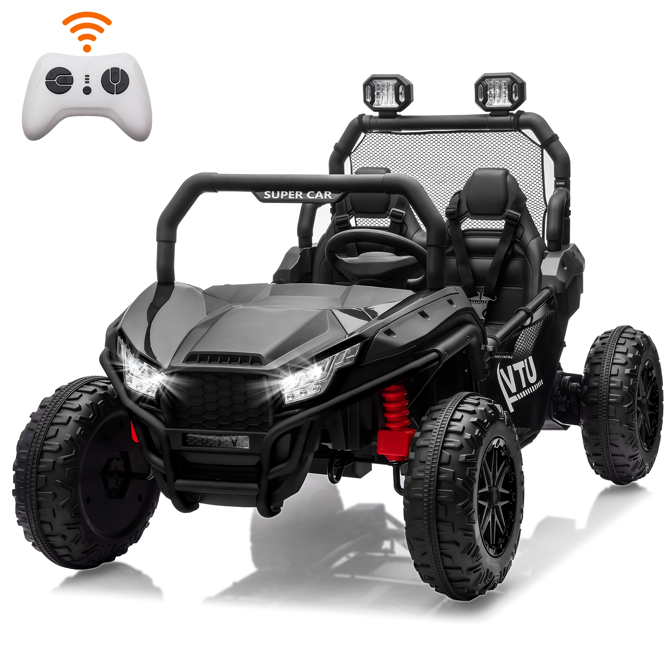 24V 2 Seater Ride on Toys Car with Remote Control, Kids Electric Car with Rear Storage Space, Ride on UTV for Toddlers with Bluetooth, Music, LED Light, Kids' Electric Vehicles for Aged 3+, Black